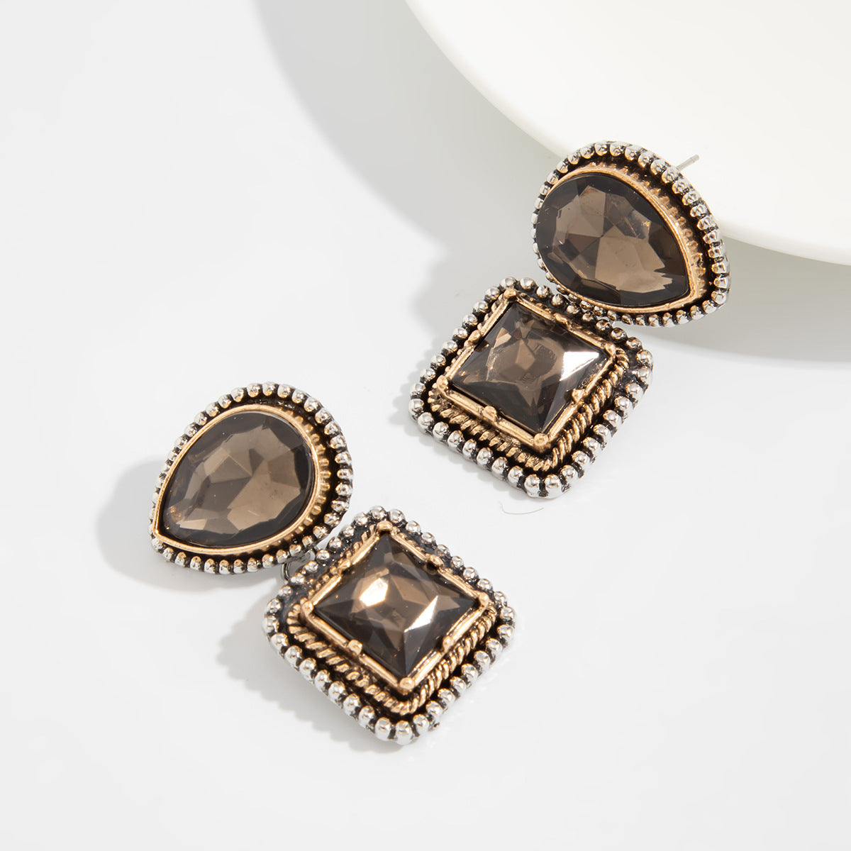 Planderful Vienna Verve Water Drop Square Zircon Stud Earrings For Women Retro Geometric Medieval French Style