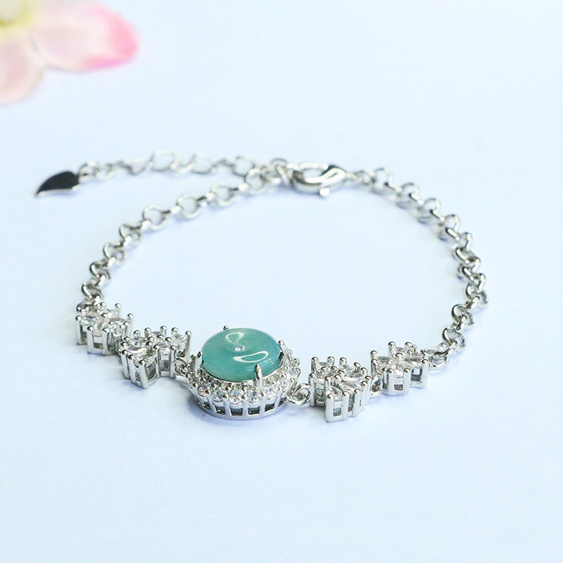 Blue Water Jadeite Peace Buckle Pavé-Style Bracelet