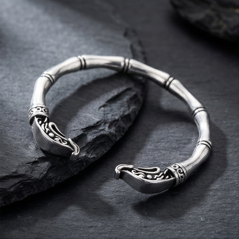 Punk Dark Bamboo Snake Head Skull Open Bracelet Hands Clenched Fist Stainless Steel Men's