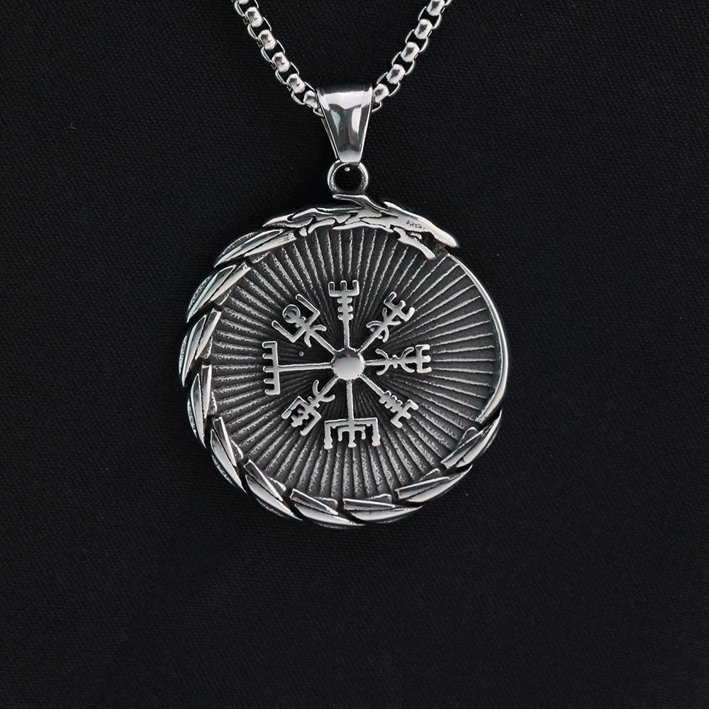 Vintage Nordic Men's Stainless Steel Viking Compass Pendant