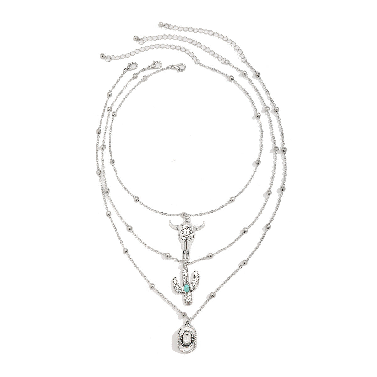 European and American Jewelry Retro Turquoise Sweater Chain Necklace Set