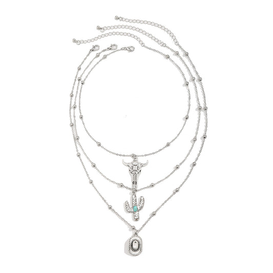 European and American Jewelry Retro Turquoise Sweater Chain Necklace Set