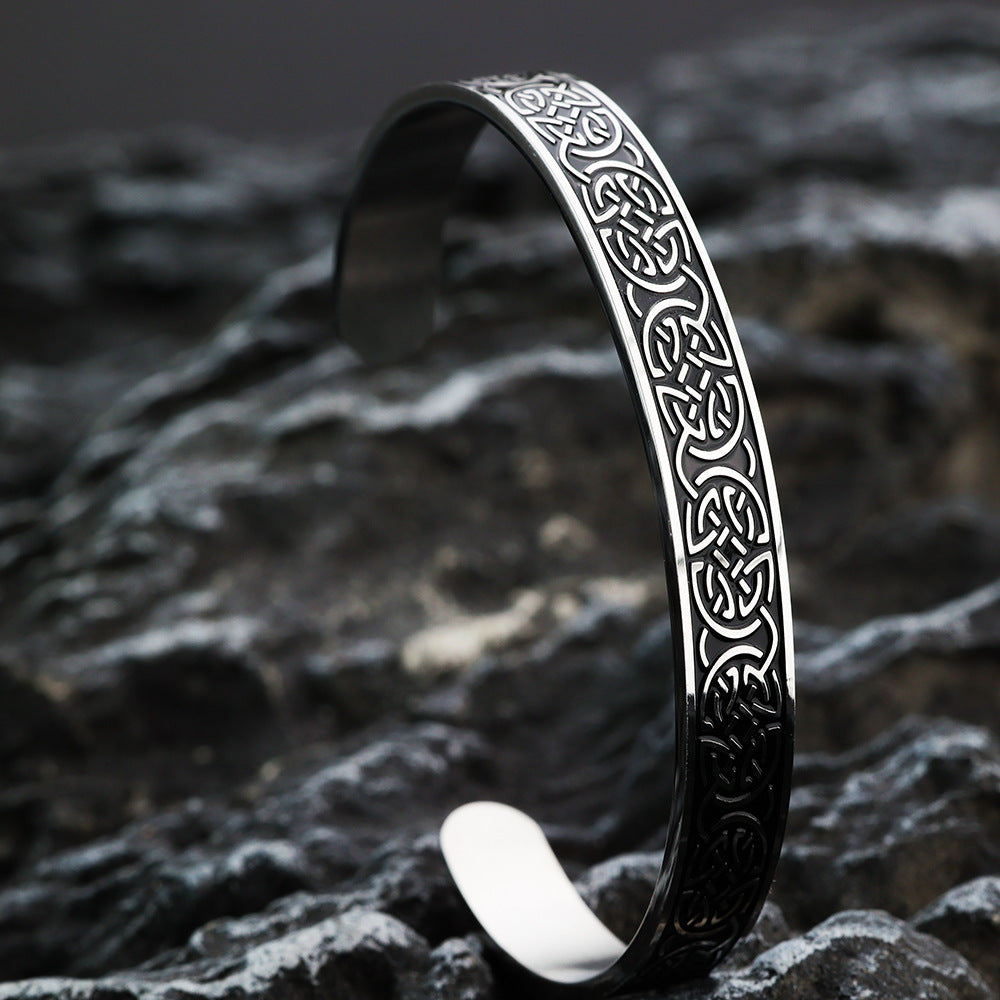 Planderful Celtic Knot Bracelet Solid Stainless Steel Open C Type Unisex For Men And Women Timeless Gift