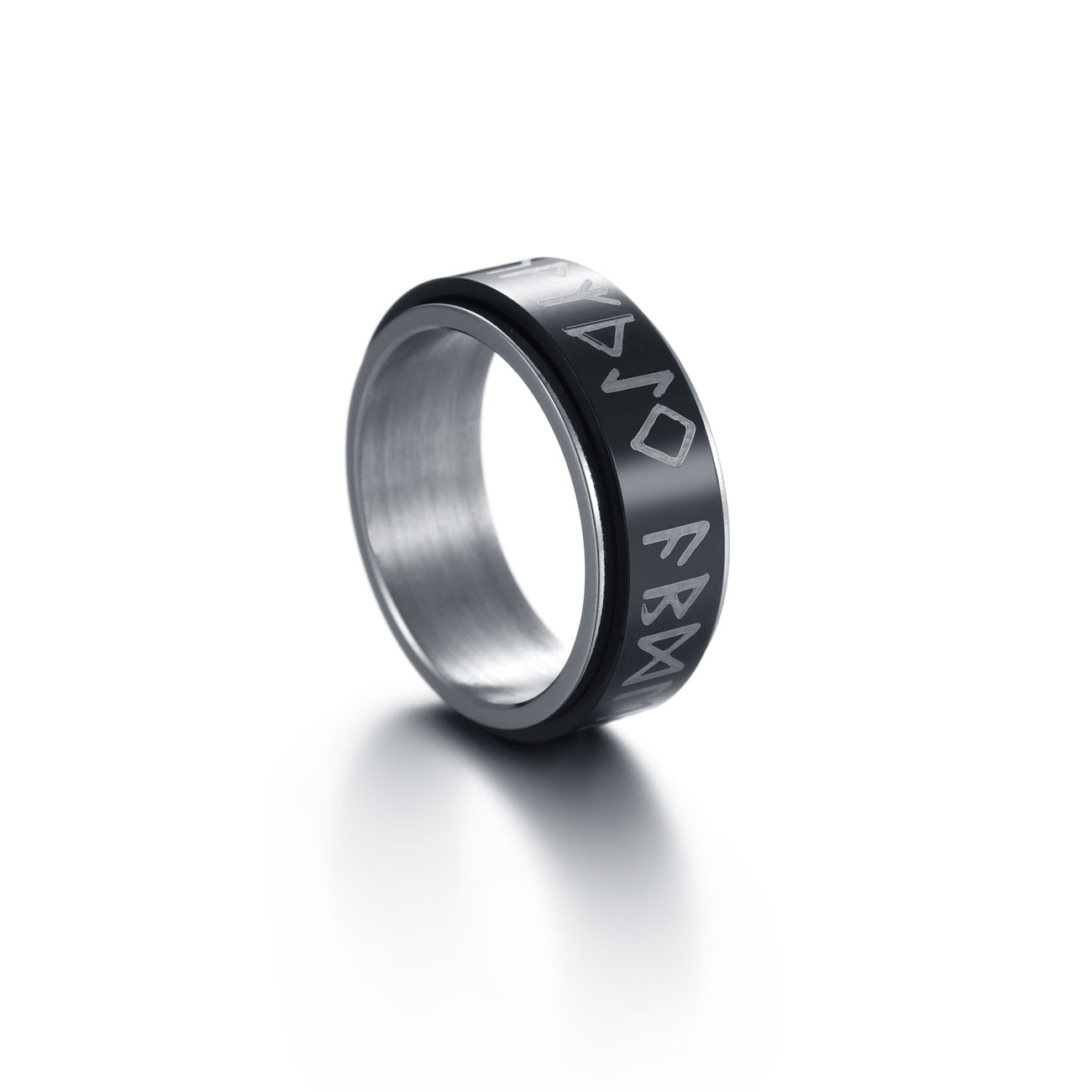 Viking Rune Steel Rotating Ring with Roman Numeral Design - Men's Handcrafted Stress Relief Jewelry
