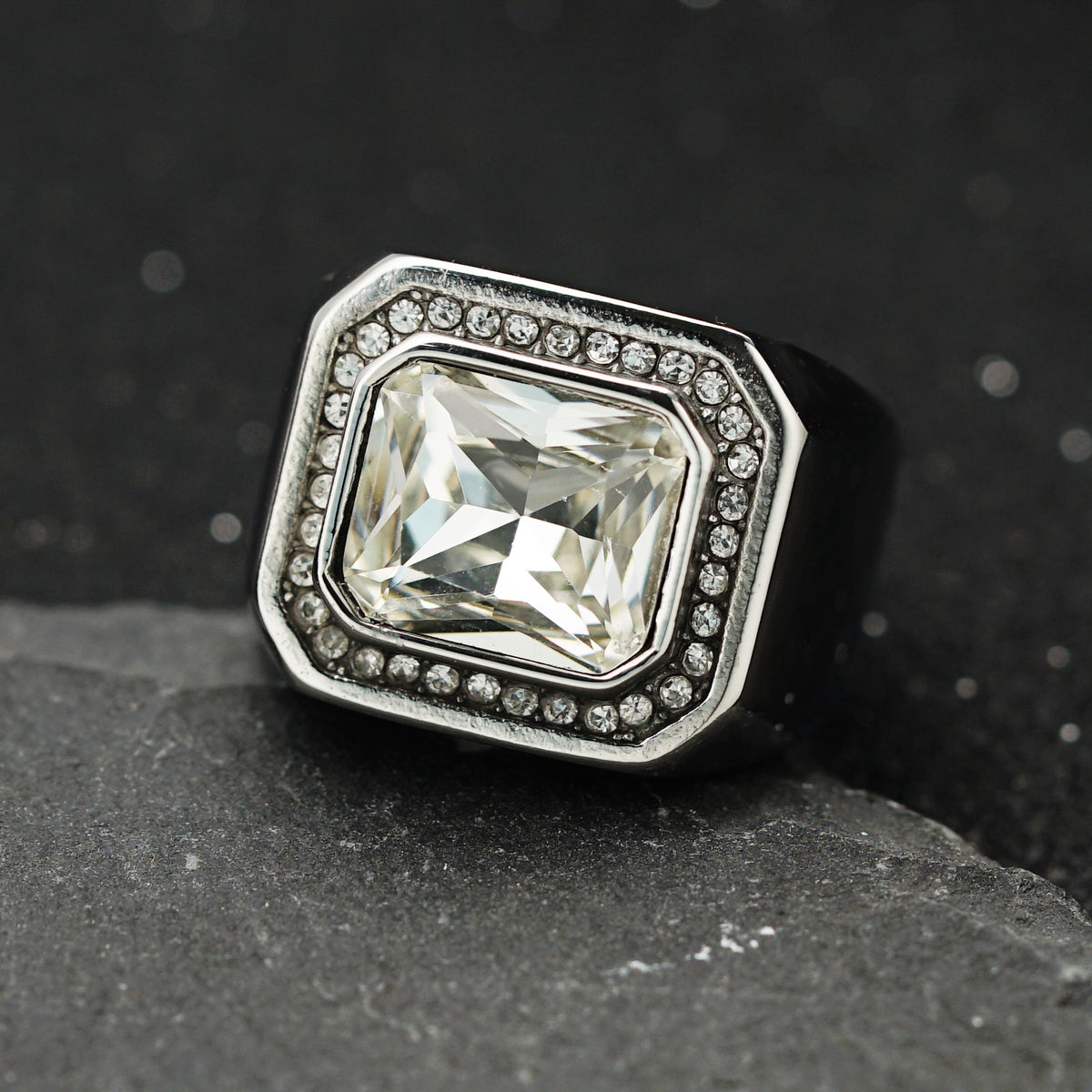 Planderful Personalized Men's Titanium Steel Ring With Zircon Inlay For Everyday Genie Style And Protection