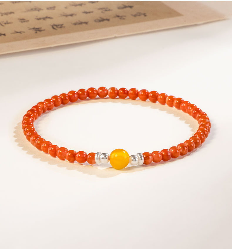 Luxurious Antique Beeswax and Agate Bracelet in Sterling Silver