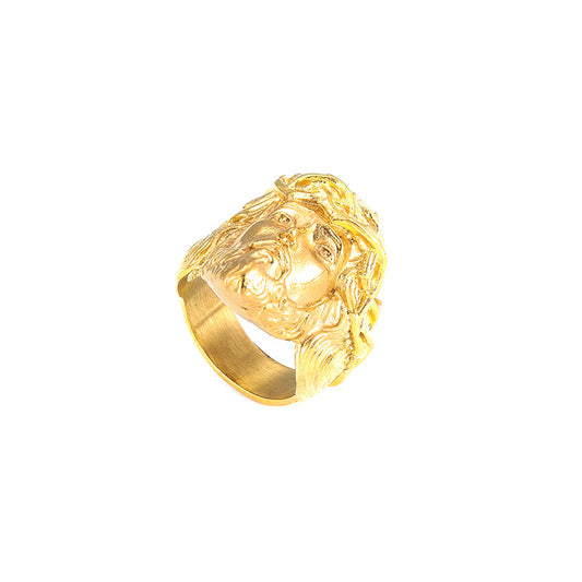 Planderful Collection Jesus Portrait Ring for Men Stainless Steel Gold Plated Polished Finish Everyday Wear Sizes 7 13