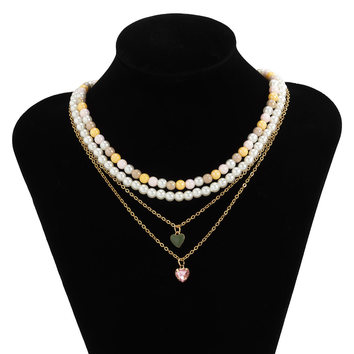 Planderful Imitation Pearl Necklace Multi Layer Vintage Court Style Heart Zircon Women Elegant Statement Vienna Verve