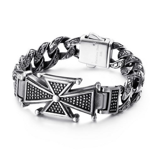 Antique Hand – Trends Skull Cross Inlaid With Zircon Titanium Steel Bracelet Men