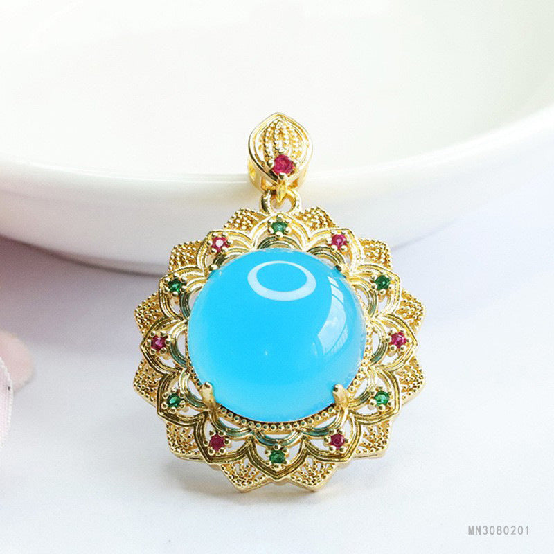 Chalcedony Sunflower & Ruyi Pendant — No Chain
