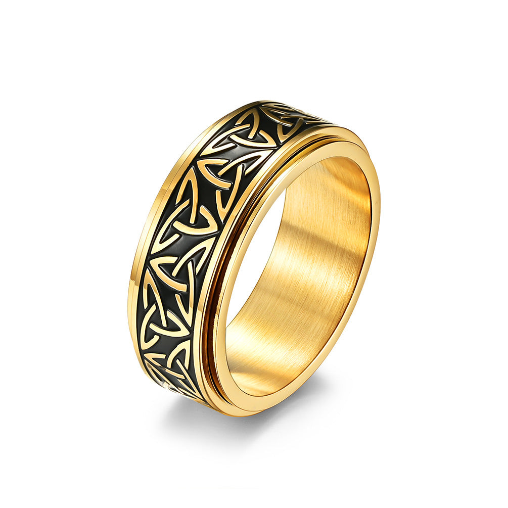 Planderful Nordic Viking Triangle Knot Rotating Ring Stainless Steel For Men Decompression Jewelry