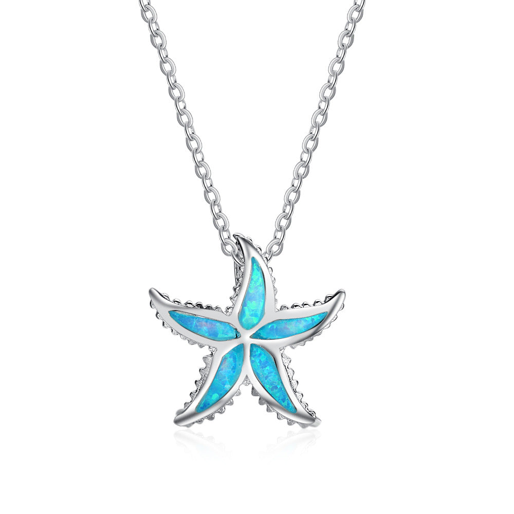 Planderful Jewelry Opal Necklace Starfish Pendant