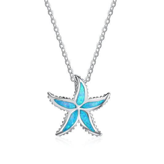 Planderful Jewelry Opal Necklace Starfish Pendant