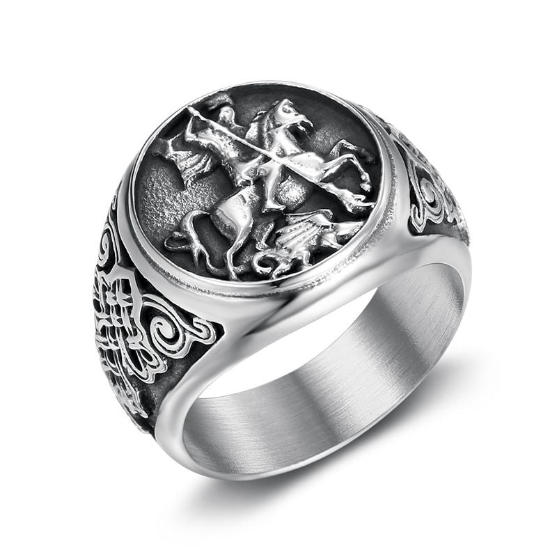 Dragon Slaying Ring by Planderful, Titanium Steel Bold Fantasy Jewelry for Cosplay Fans