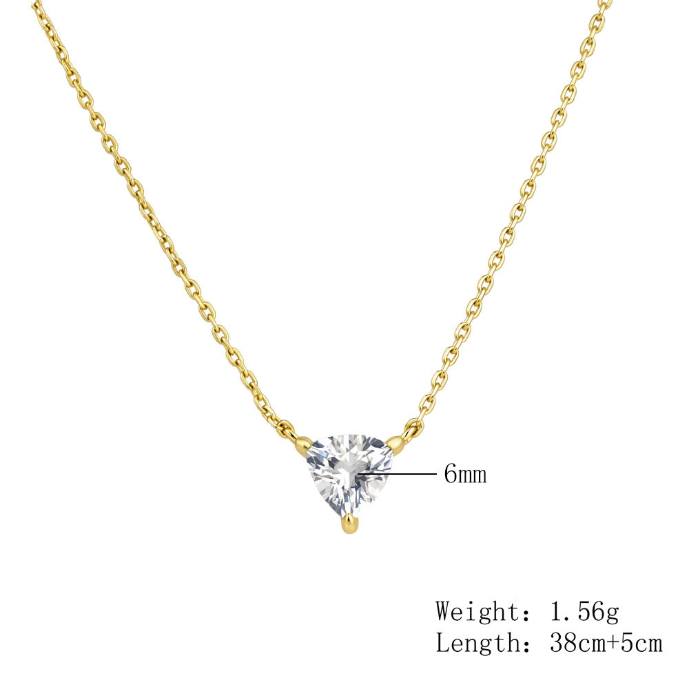 Niche Design Love-Shaped Zircon Pendant Necklace S925 Sterling Silver Necklace