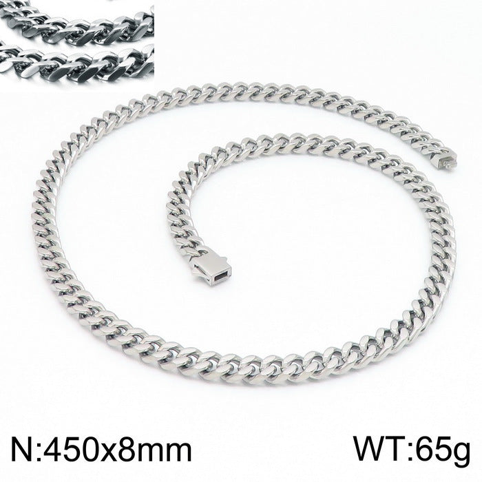 Stainless Steel Cuban Chain Bracelet, Rock Street Men's Vacuum Plated Four-Sided Grinding Square Necklace