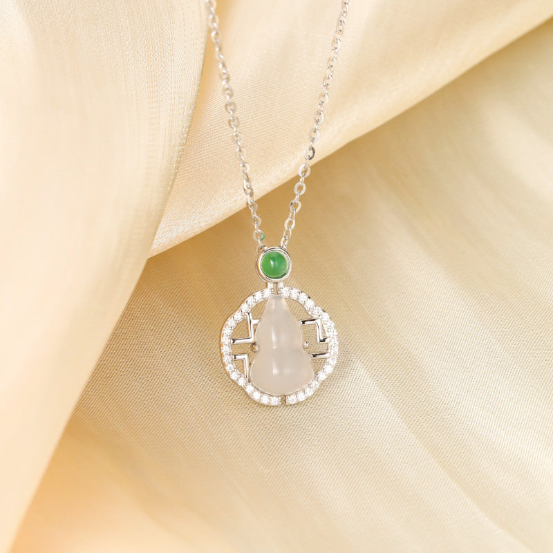 S925 Sterling Silver Natural Chalcedony Gourd Necklace