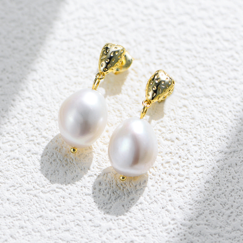 Planderful Baroque Natural Pearl Pendant Earrings In S925 Sterling Silver Retro Niche Luxury For Elegant Women