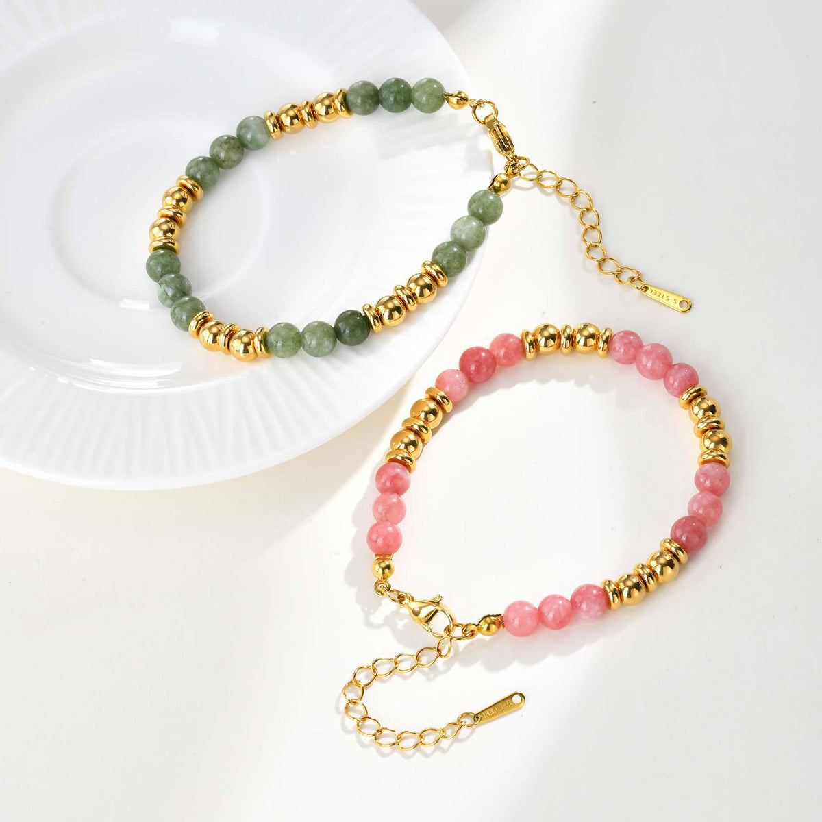 Beaded Chain Pink Crystal Stainless Steel Bracelet