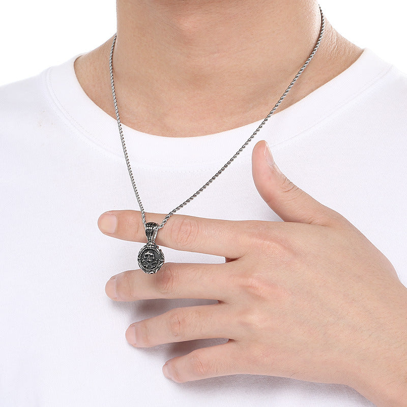 Planderful Vintage Cross Flower Mens Pendant Black Zircon