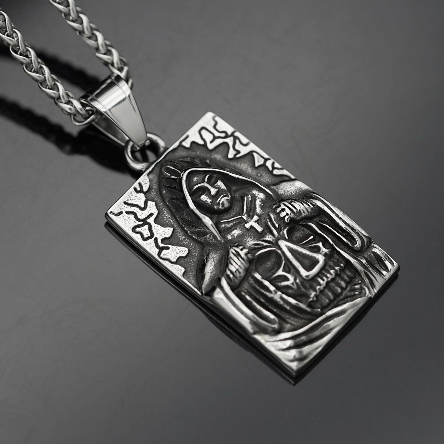 Steel Necklace - Vintage Punk Skull Cross Pendant
