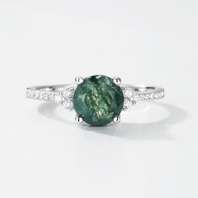 Planderful Everyday Genie – Cross-border New Retro Geometric Green Moss Silver Ring Wholesale Customization