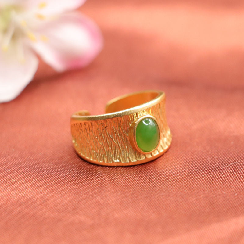 Hetian Jasper Signet-Style Ring