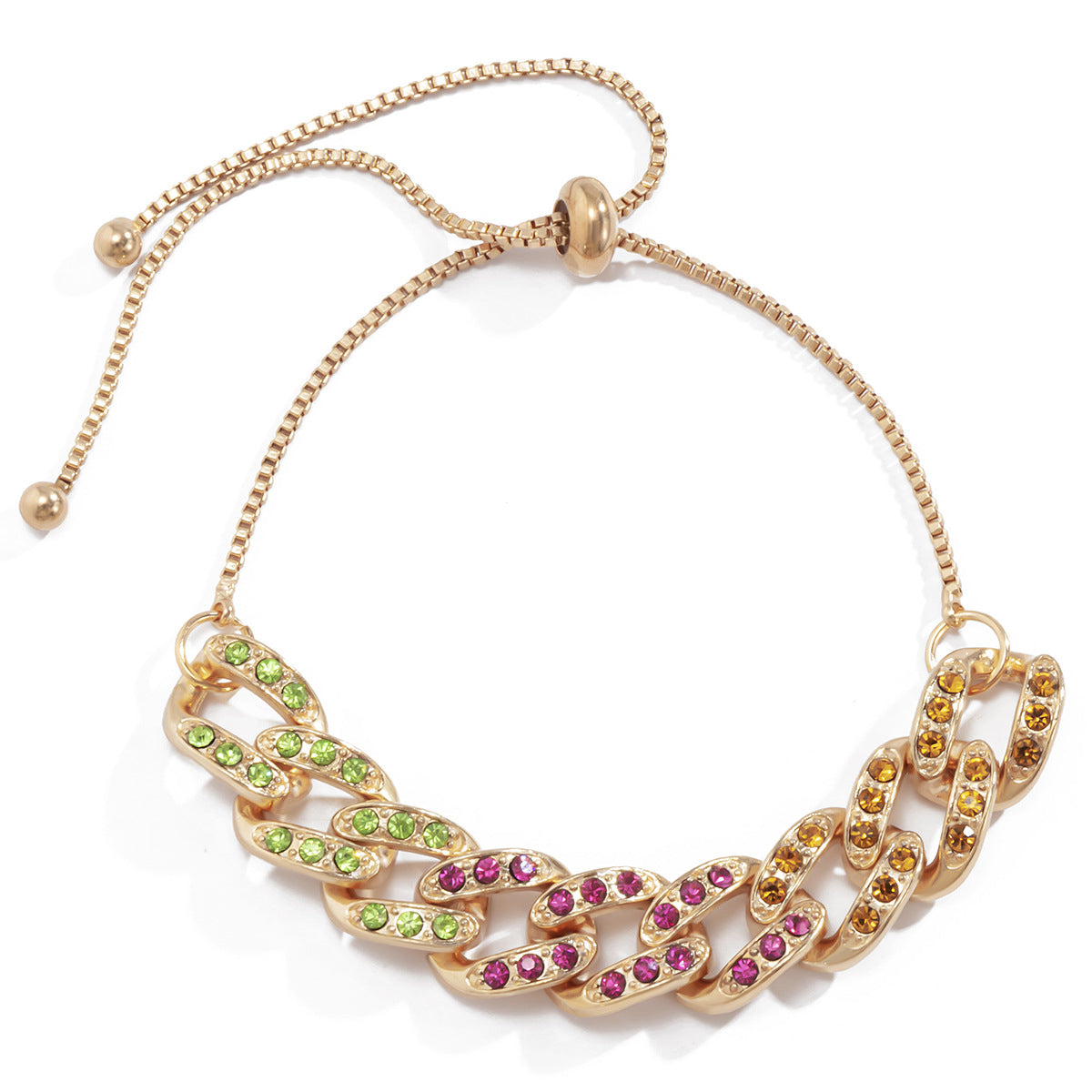 Planderful Vienna Verve Adjustable Colored Zircon Cuban Chain Bracelet For Women Statement Piece