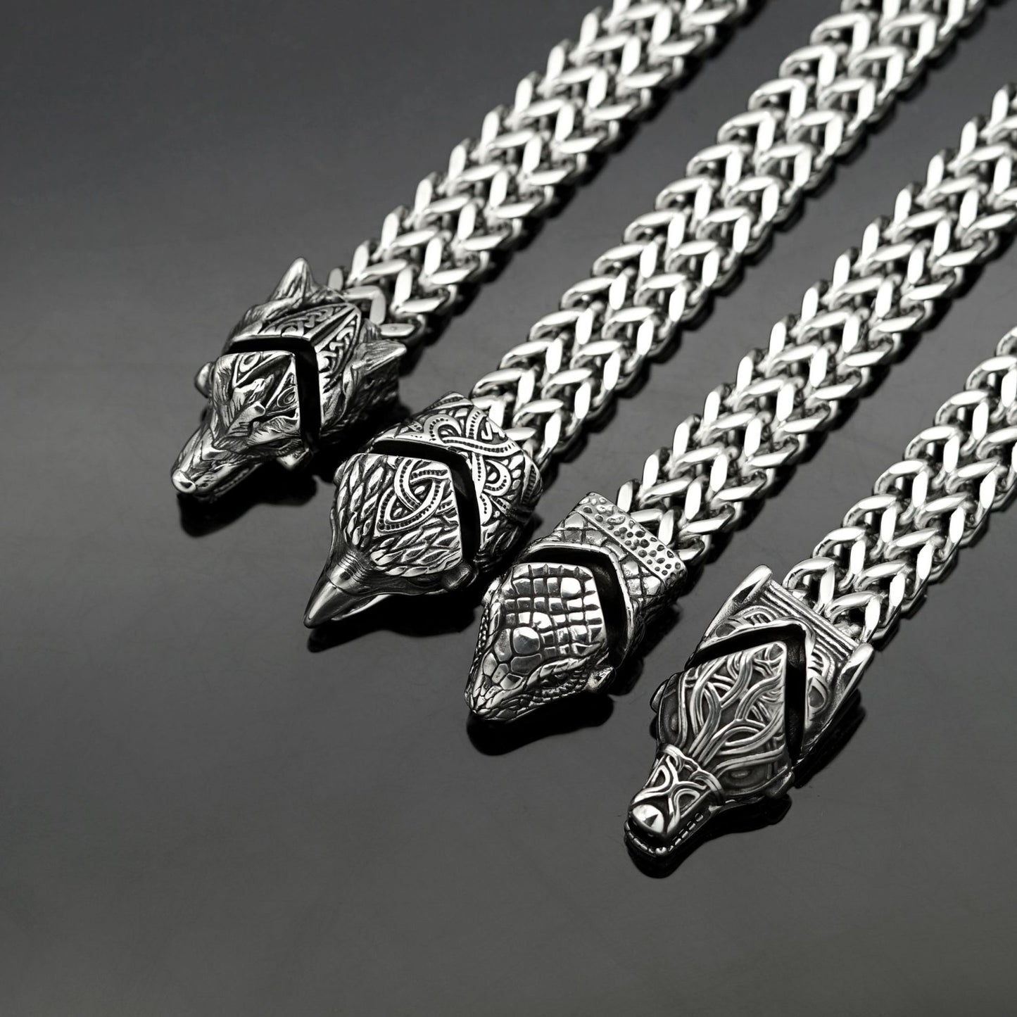 Planderful Stainless Steel Viking Bracelet For Men And Unisex Thick Chain Wolf Eagle Head Nordic Design