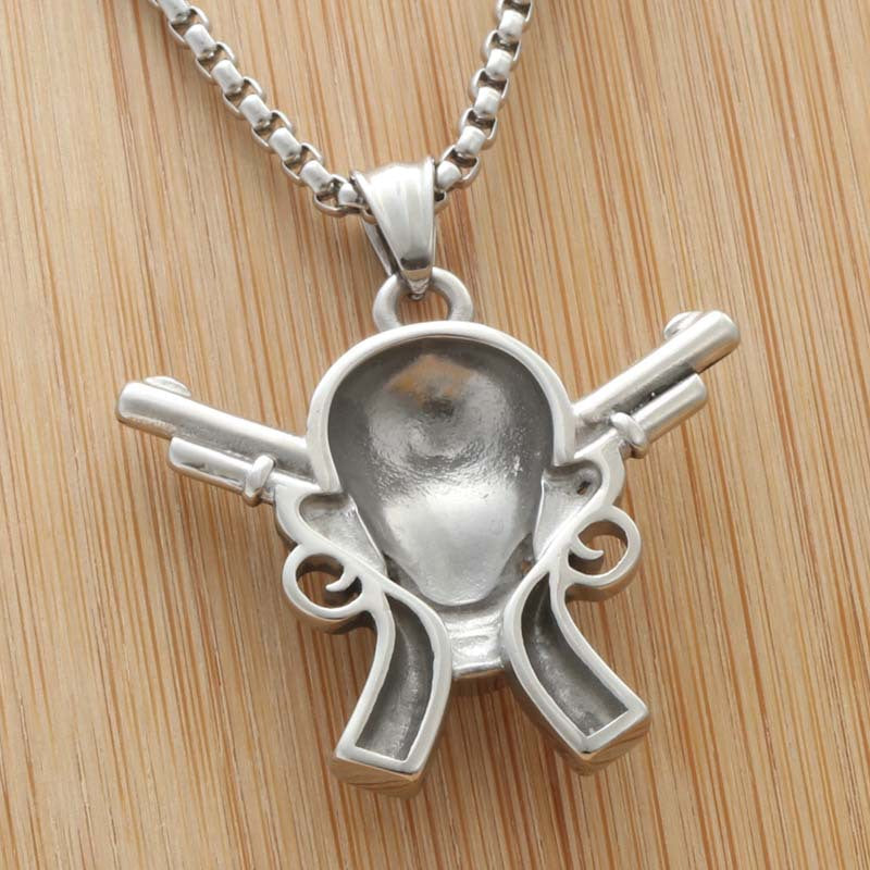 Punk-Inspired Titanium Steel Skull Pendant Necklace for Men - Retro Trendy Design by Planderful