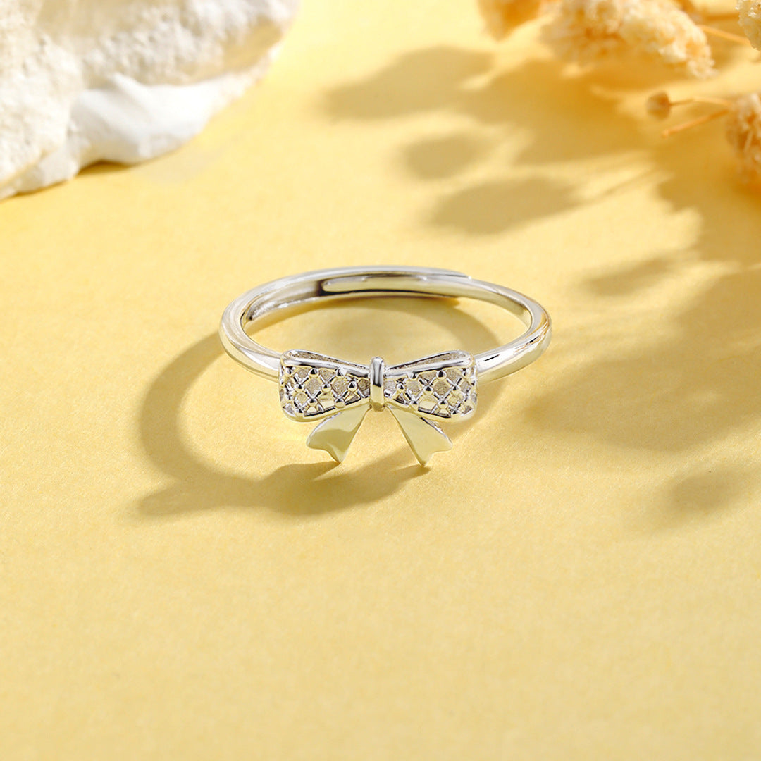 Planderful Everyday Genie S925 Sterling Silver Bow Hollow Ring – Light Luxury for Women
