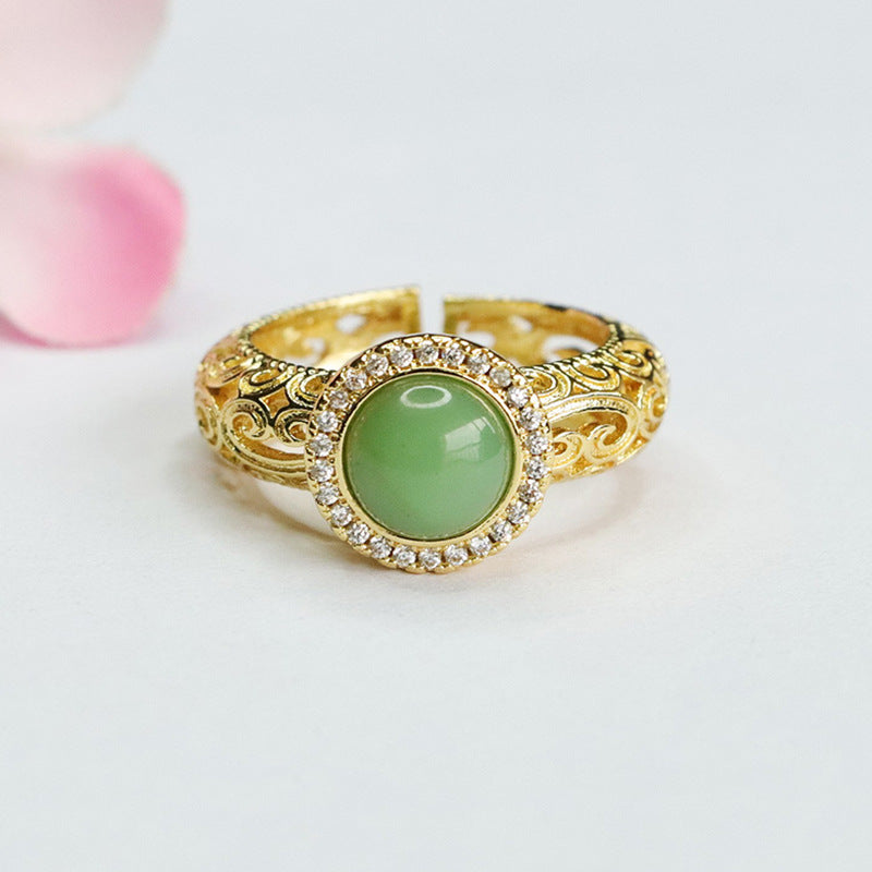 Elegant Jasper Jade Ring Embellished with Hollow Ruyi Pattern