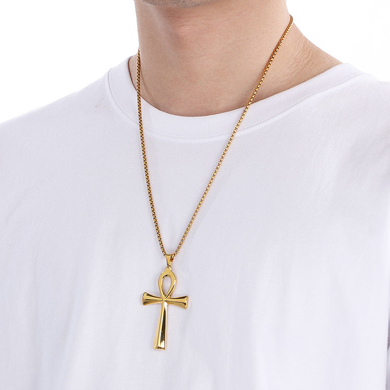 Planderful Anka Cross Necklace For Men Smooth Titanium