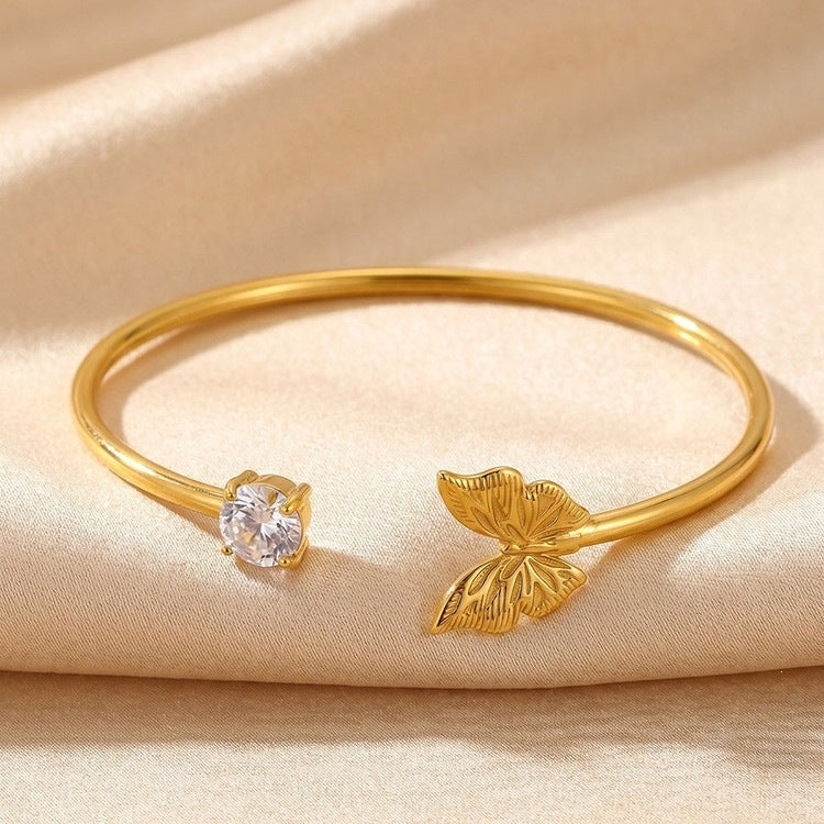 Butterfly Zircon Adjustable Vintage Stainless Steel Bracelet Unisex