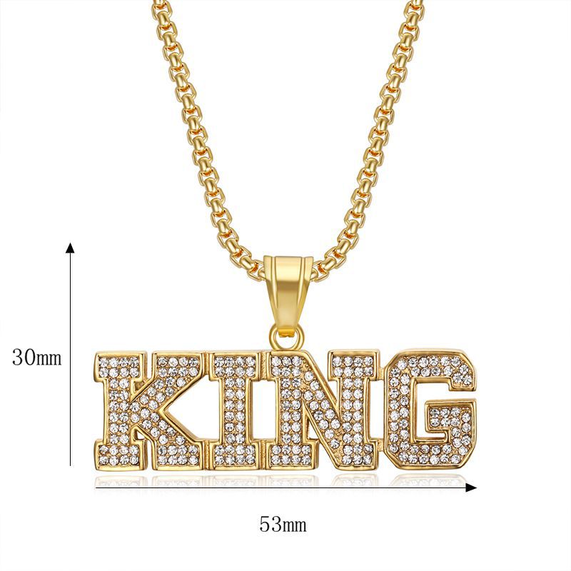 Planderful Hip Hop Jewelry King Pendant Necklace Gold Plated Zircon Titanium Steel For Urban Style Enthusiasts