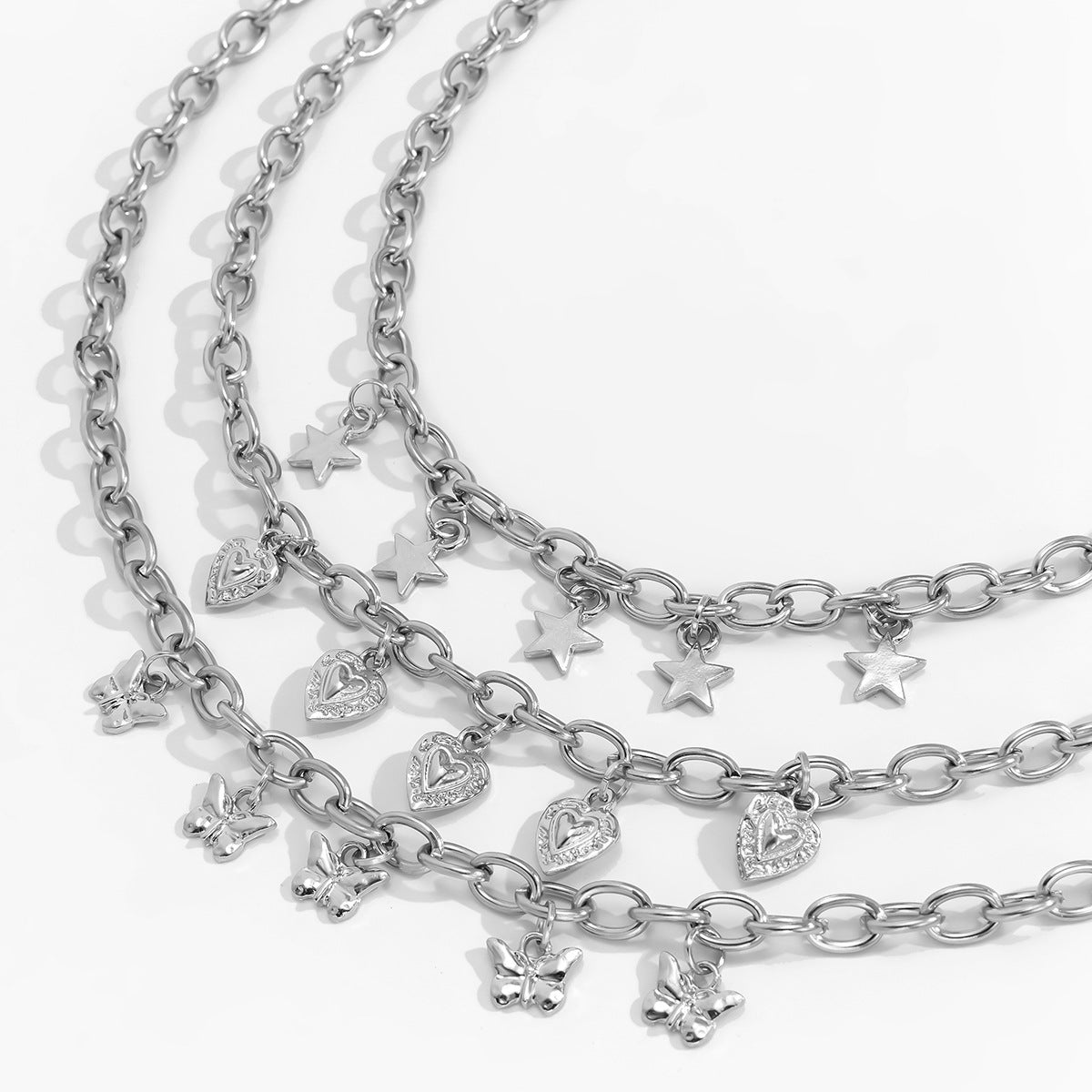 Planderful Vienna Verve Layered Heart Butterfly Necklace For Women With Star Shaped Charms