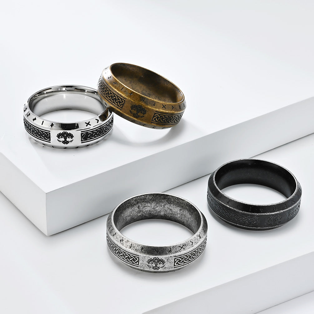 Planderful Titanium Steel Ring For Men Tree Of Life Nordic Celtic Viking Text Durable Retro Jewelry