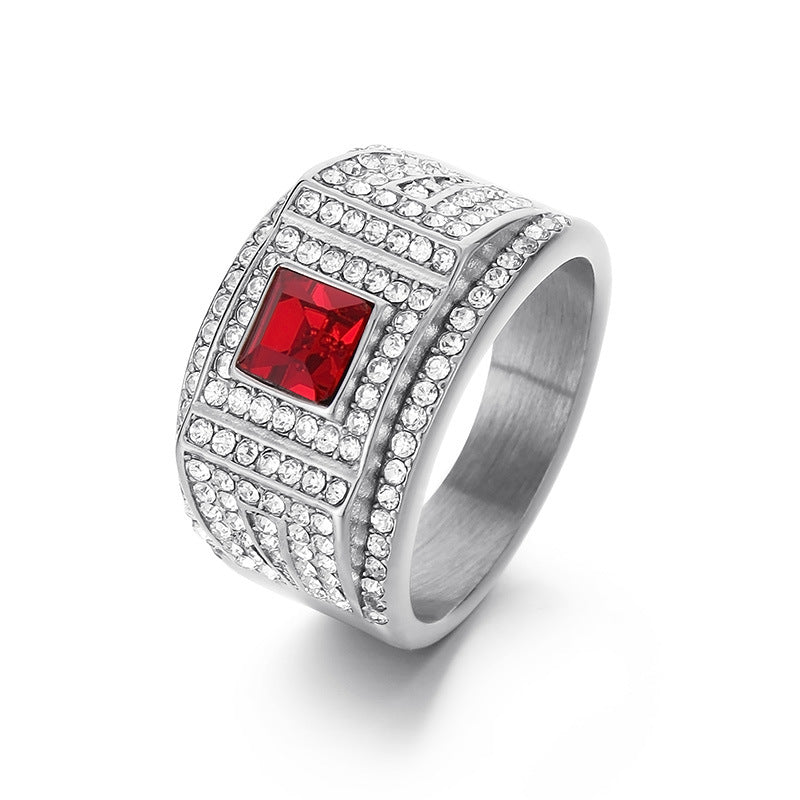 Colored Gemstone Finger Wrench, Inlaid With Zircon Three-Dimensional Texture Stainless Steel Men's Ring