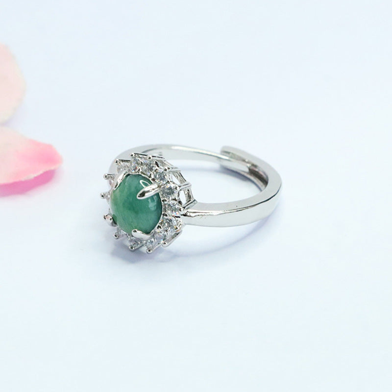 Blue-Water Jadeite Sunflower Ring