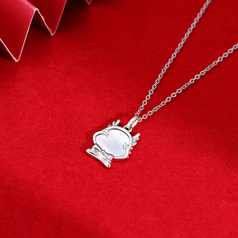 Mother of Pearl Dragon Baby Pendant Sterling Silver Necklace