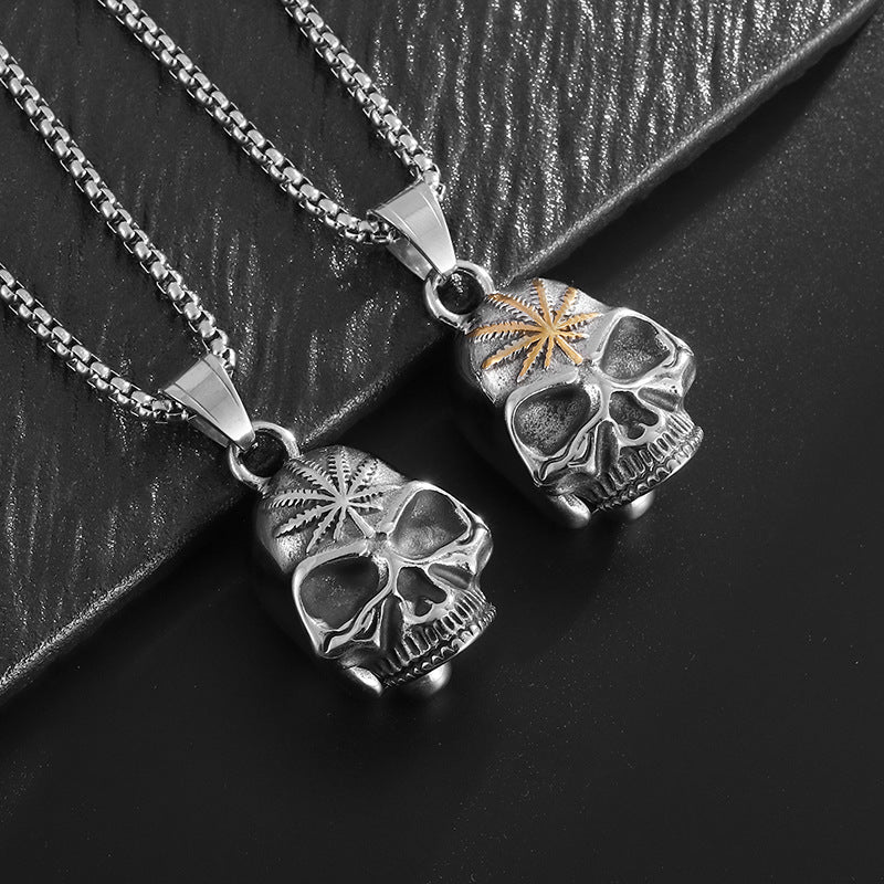 Vintage Skull Maple Leaf Stainless Steel Jewelry