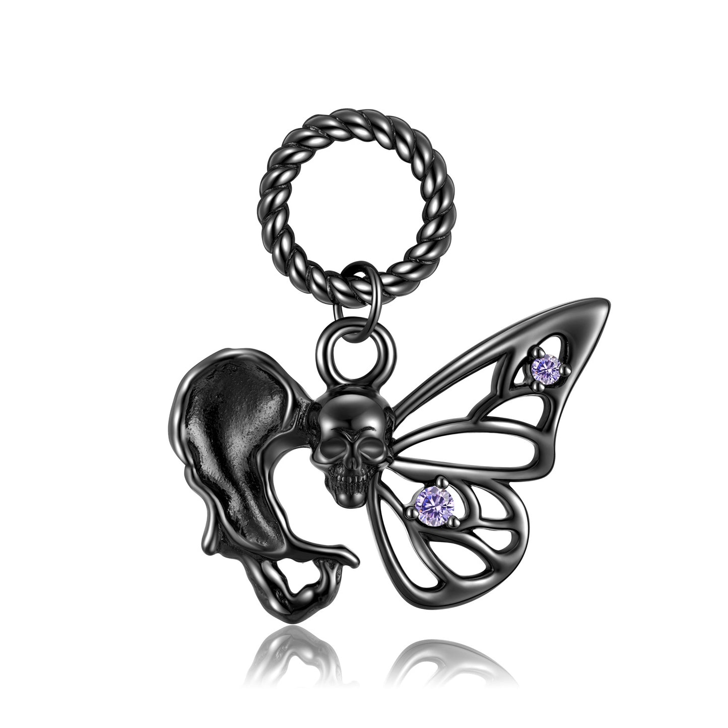 Halloween Black Skeleton Butterfly Silver Necklace