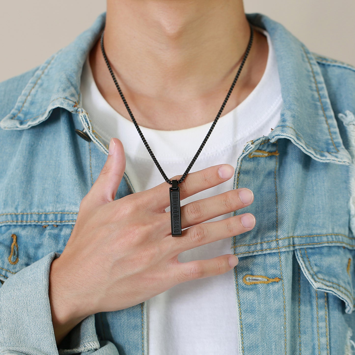 Stainless Steel Roman Numerals Geometric Necklace for Men