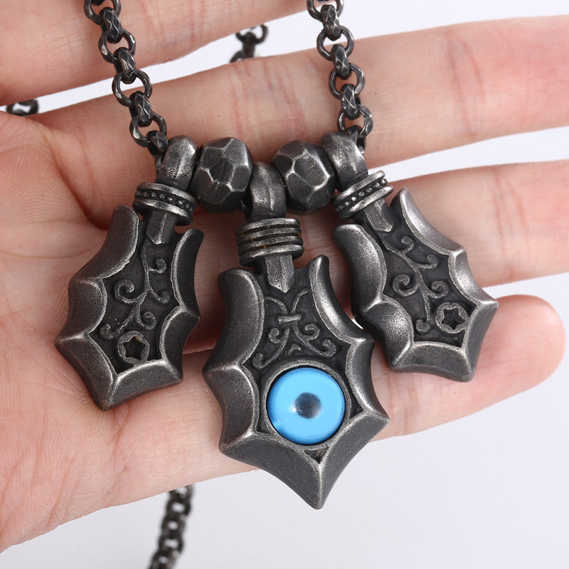Punk Style Blue Eyes Stainless Steel Men's Pendant, Titanium Steel Retro Devil'S Eye Necklace