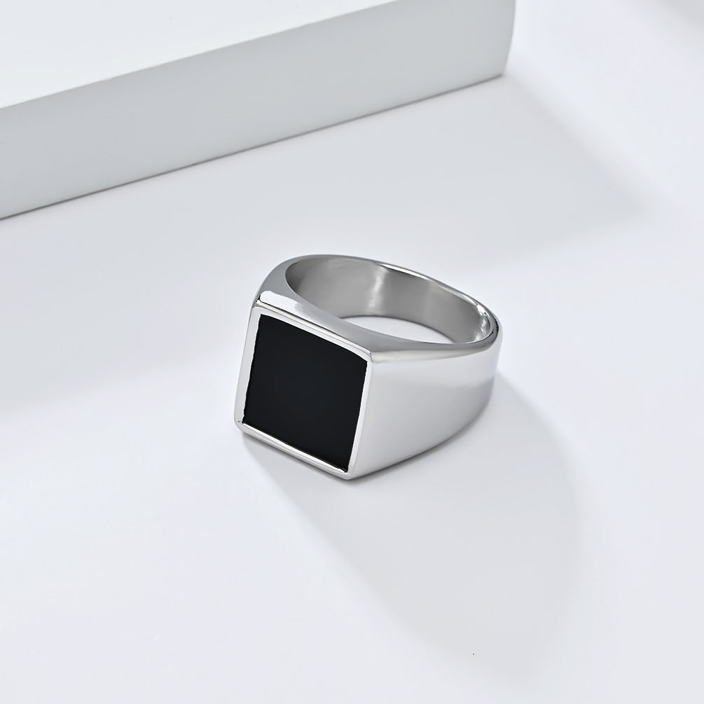 Planderful Titanium Steel Ring For Men Geometric Seal Design Light Luxury High End Jewelry