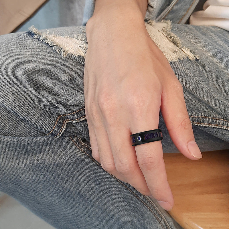 Blue And Black Carbon Fiber Tungsten Steel Ring 8MM Men