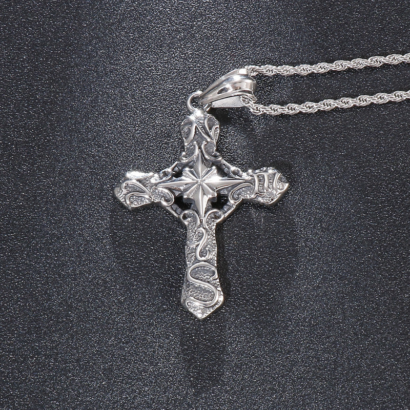 Retro Stainless Steel Cross Pendant for Men - Punk Style Everyday Accessories