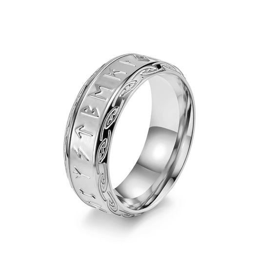 Planderful Viking Rune Luhn Ring Silver Titanium Steel For Men Personalized Hand Jewelry