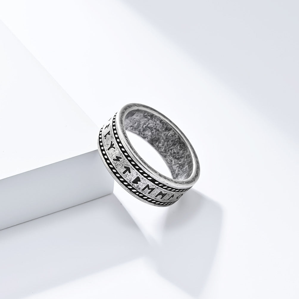 Planderful Nordic Viking Text Ring Personalized Titanium Steel Mens Wire Rope Jewelry