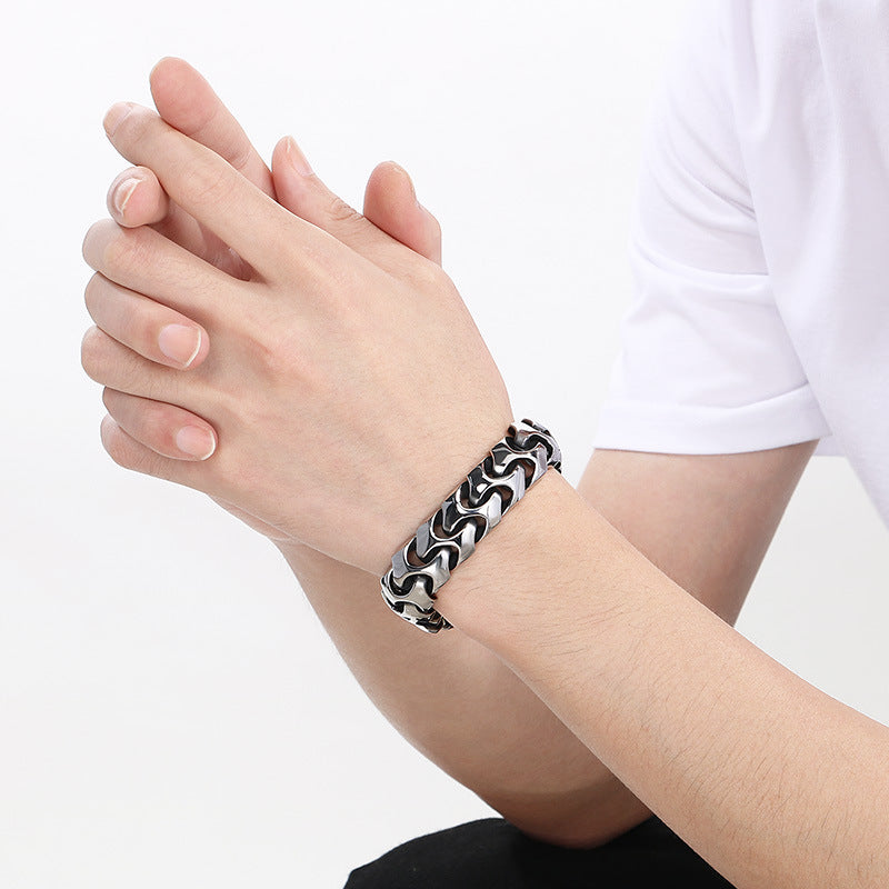 Planderful Square Snap Bracelet Titanium Steel For Men Punk